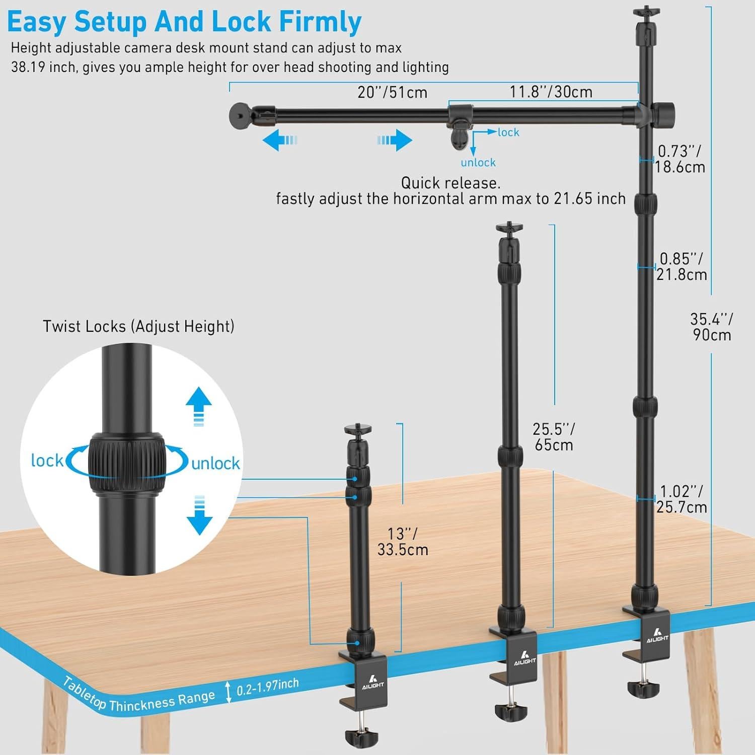 Soporte de cámara AILIGHT TS61 con brazo ajustable 33 cm-83 cm
