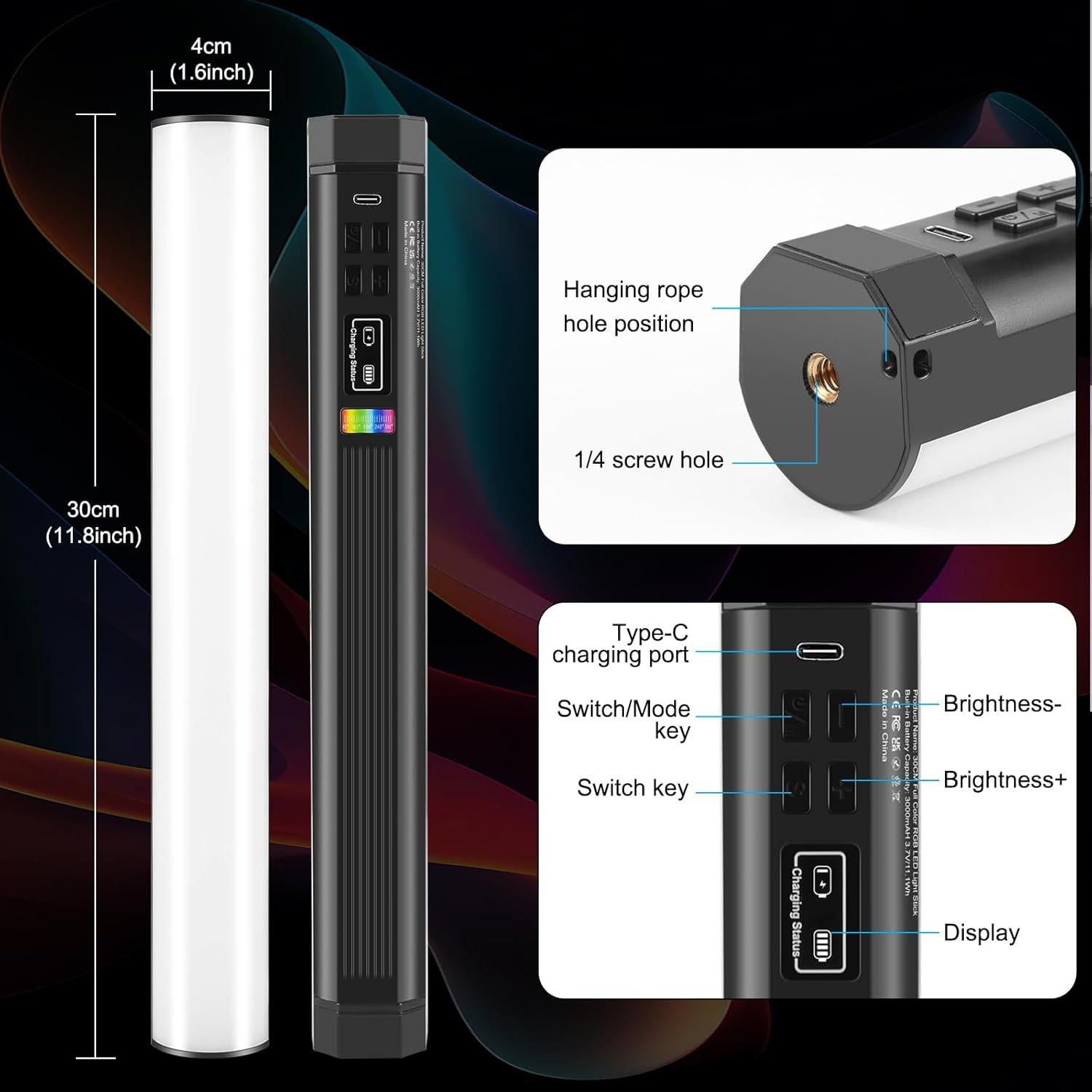 Luz LED PULUZ 30.99cm RGB Portátil con Efectos