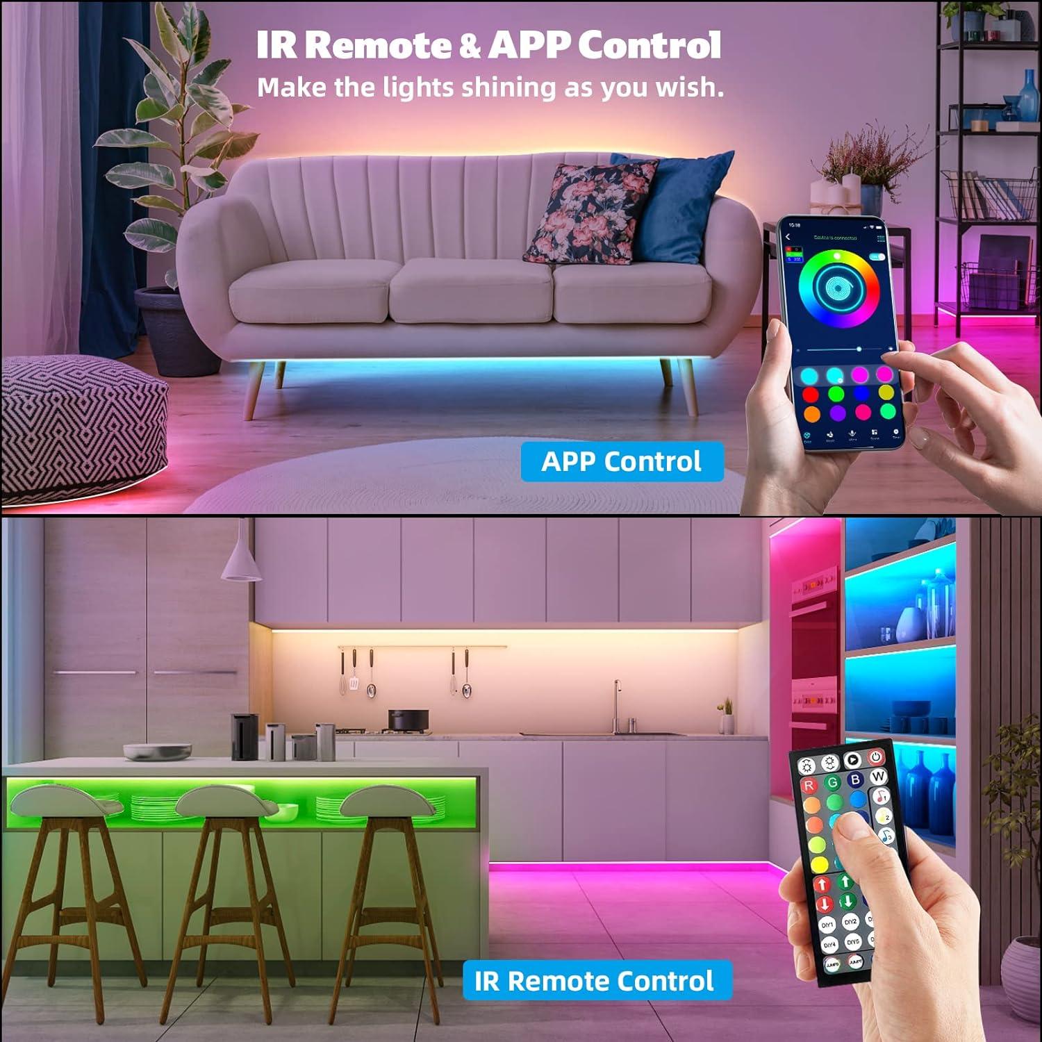 Luces LED ZOZOO 30,48 m RGB con Control Remoto y APP