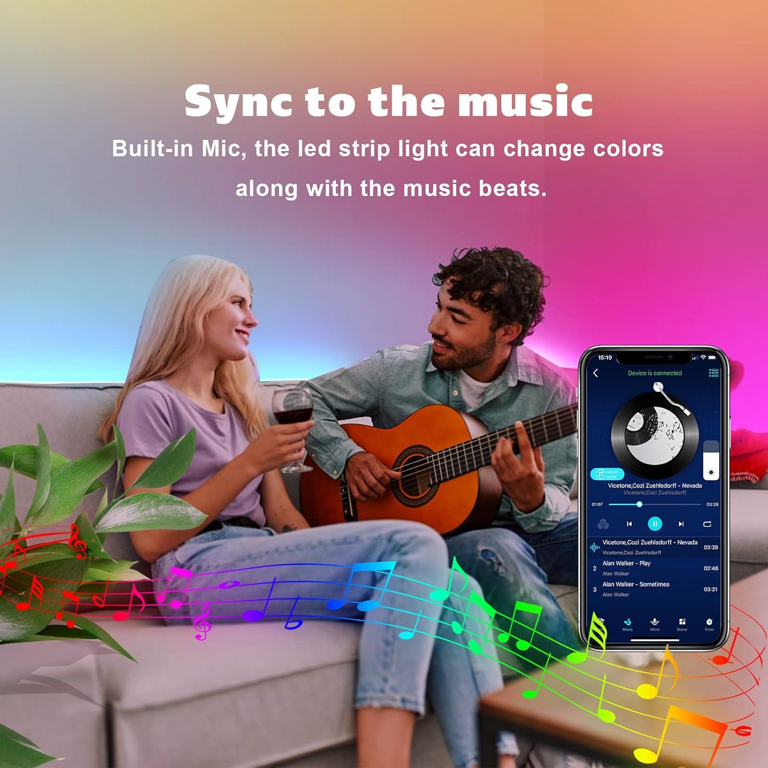 Luces LED ZOZOO 30,48 m RGB con Control Remoto y APP