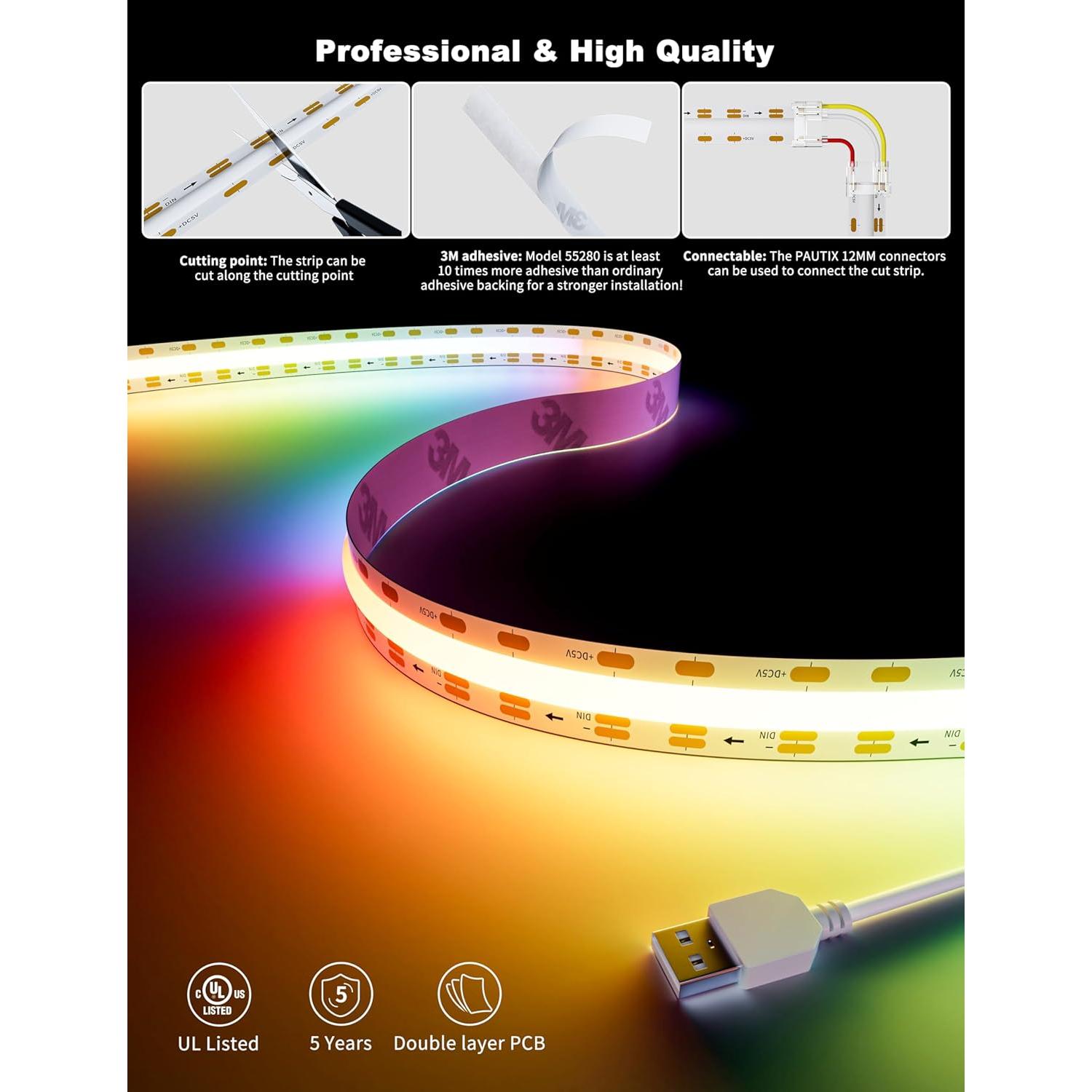 Tira LED RGB Smart IC PAUTIX 2m USB Multicolor con Música