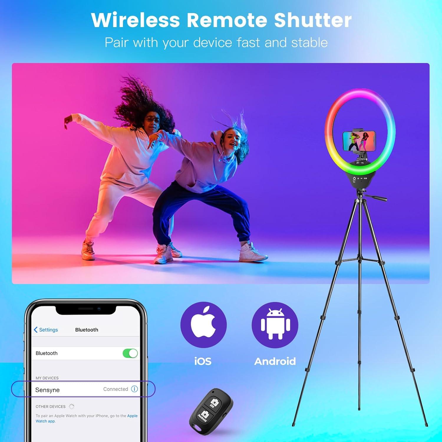 Luz de Anillo RGB Sensyne 25,4 cm con Trípode 127 cm