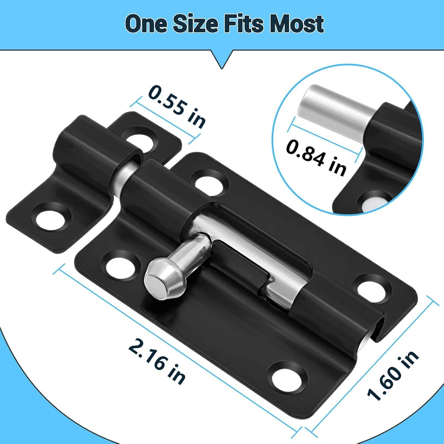 Cerradura de Pestillo Deslizante HELEMAN Negra 1 Paquete