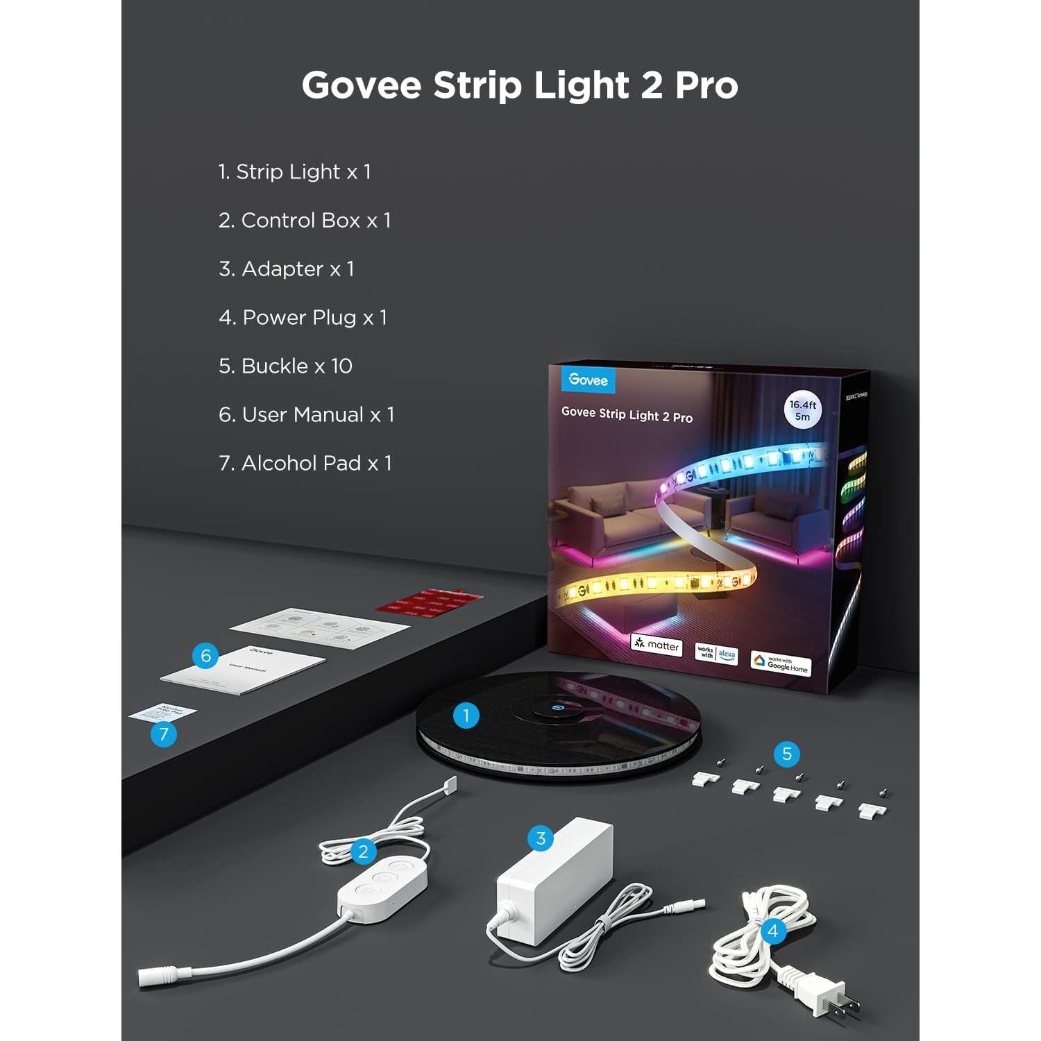 Tira de LED Inteligente Govee RGBIC 5m con Control por Voz