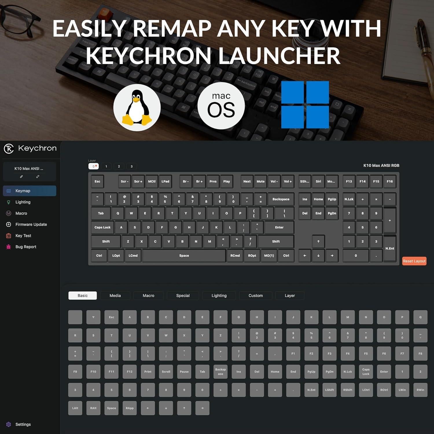 Teclado Mecánico Inalámbrico Keychron K10 Max RGB 108 Teclas