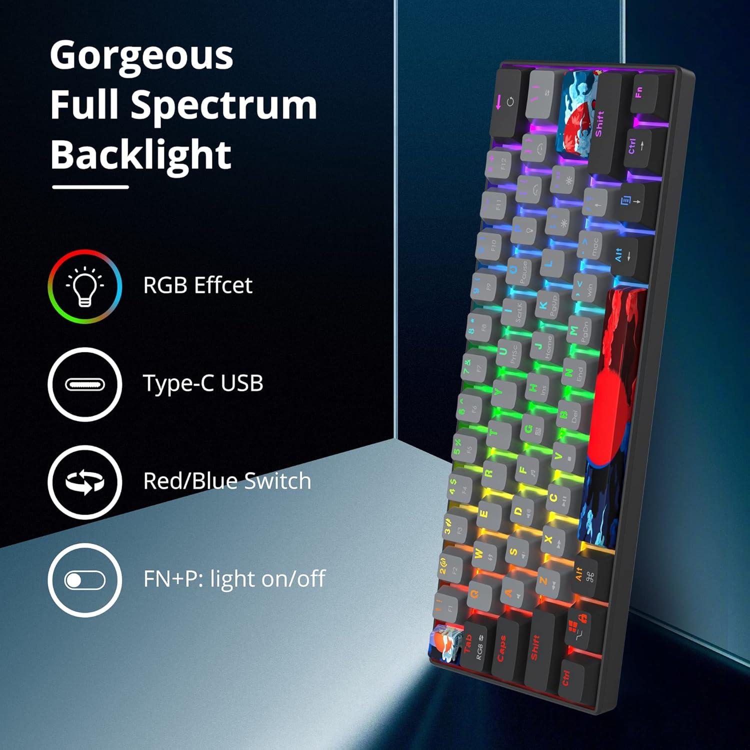 Teclado Mecánico Gaming CJXSP GS61 60% RGB Rojo