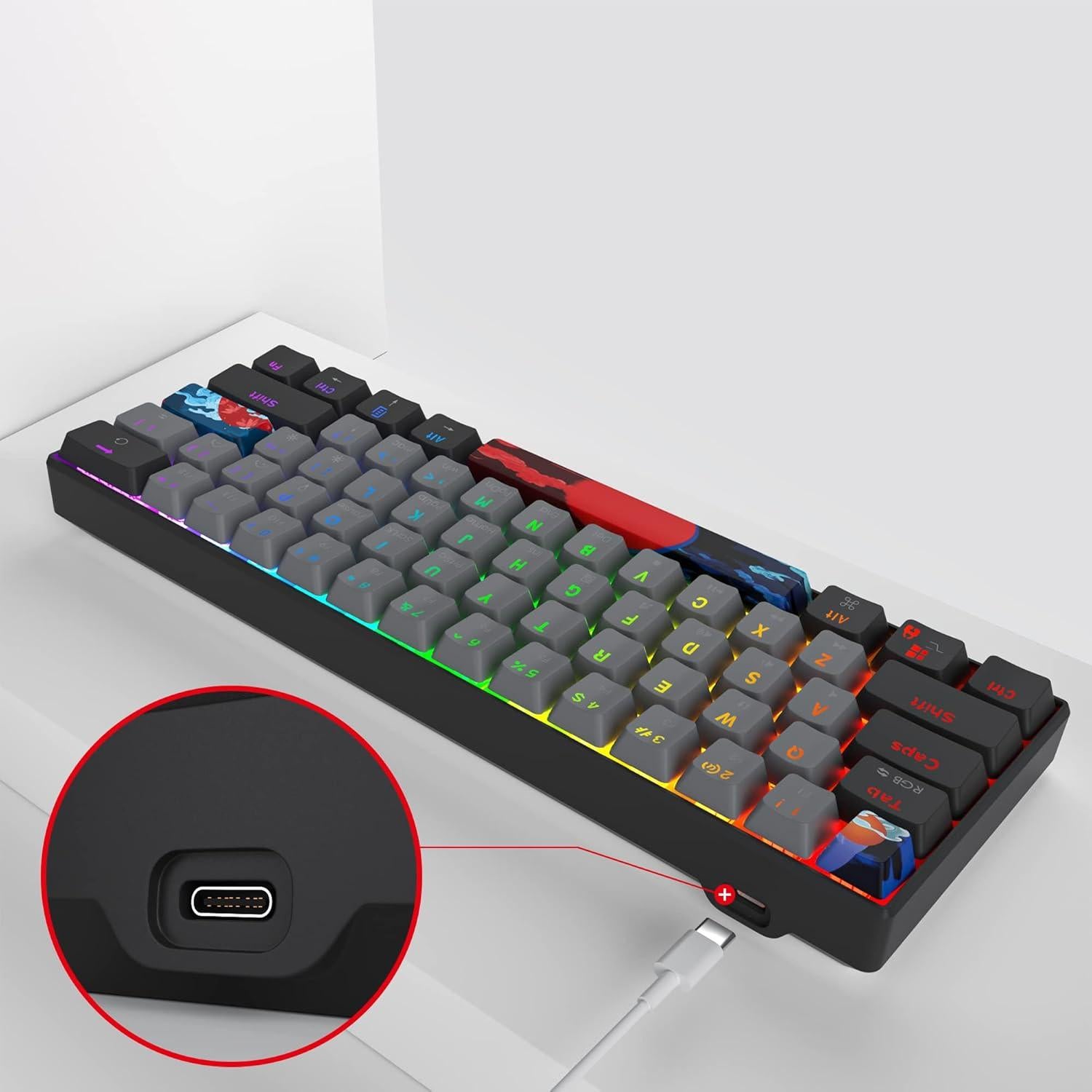 Teclado Mecánico Gaming CJXSP GS61 60% RGB Rojo
