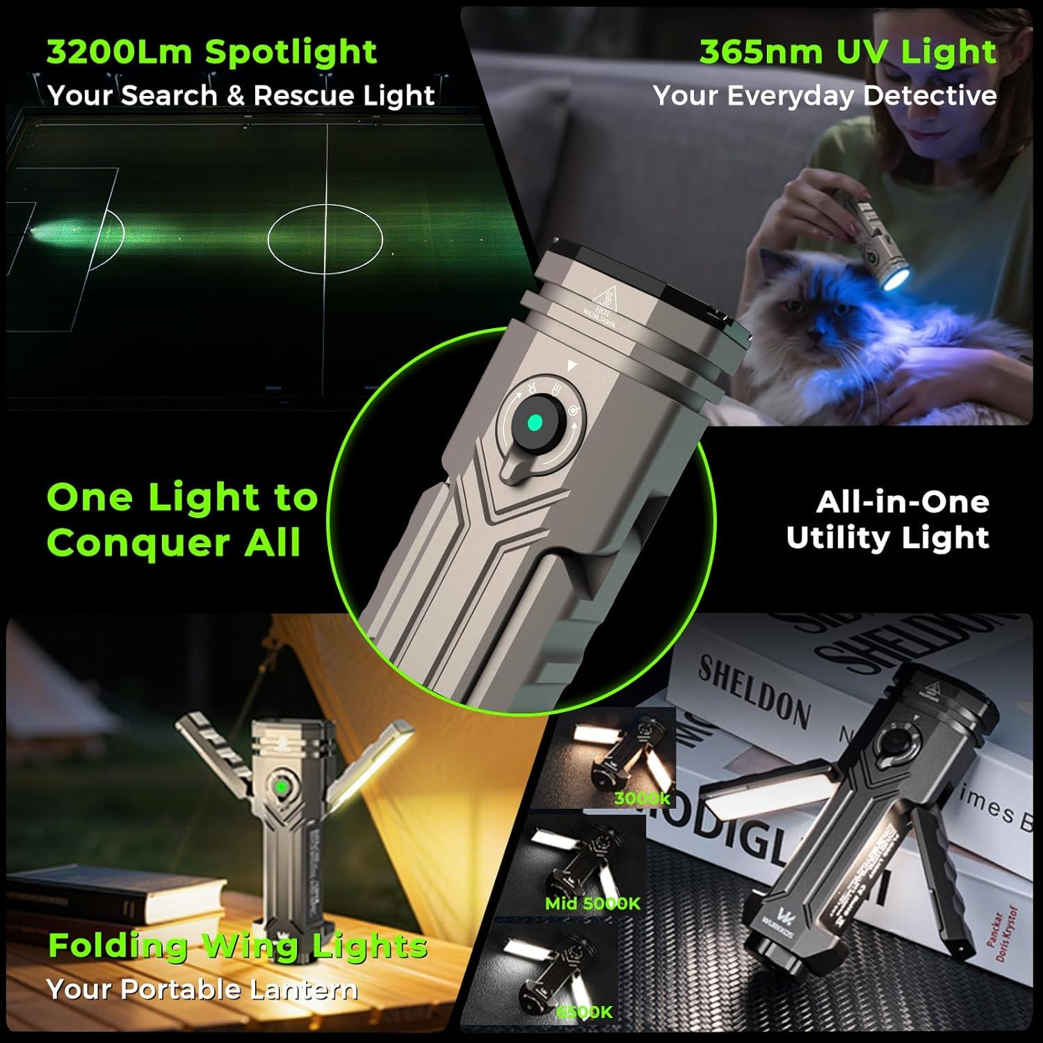 Linterna LED Wurkkos HD02, 3200 lúmenes, recargable, IPX6