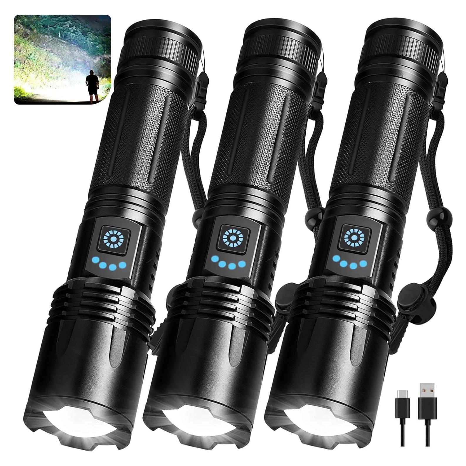 Paquete de 3 Linternas Recargables LBE 99,000 Lúmenes LED IPX7