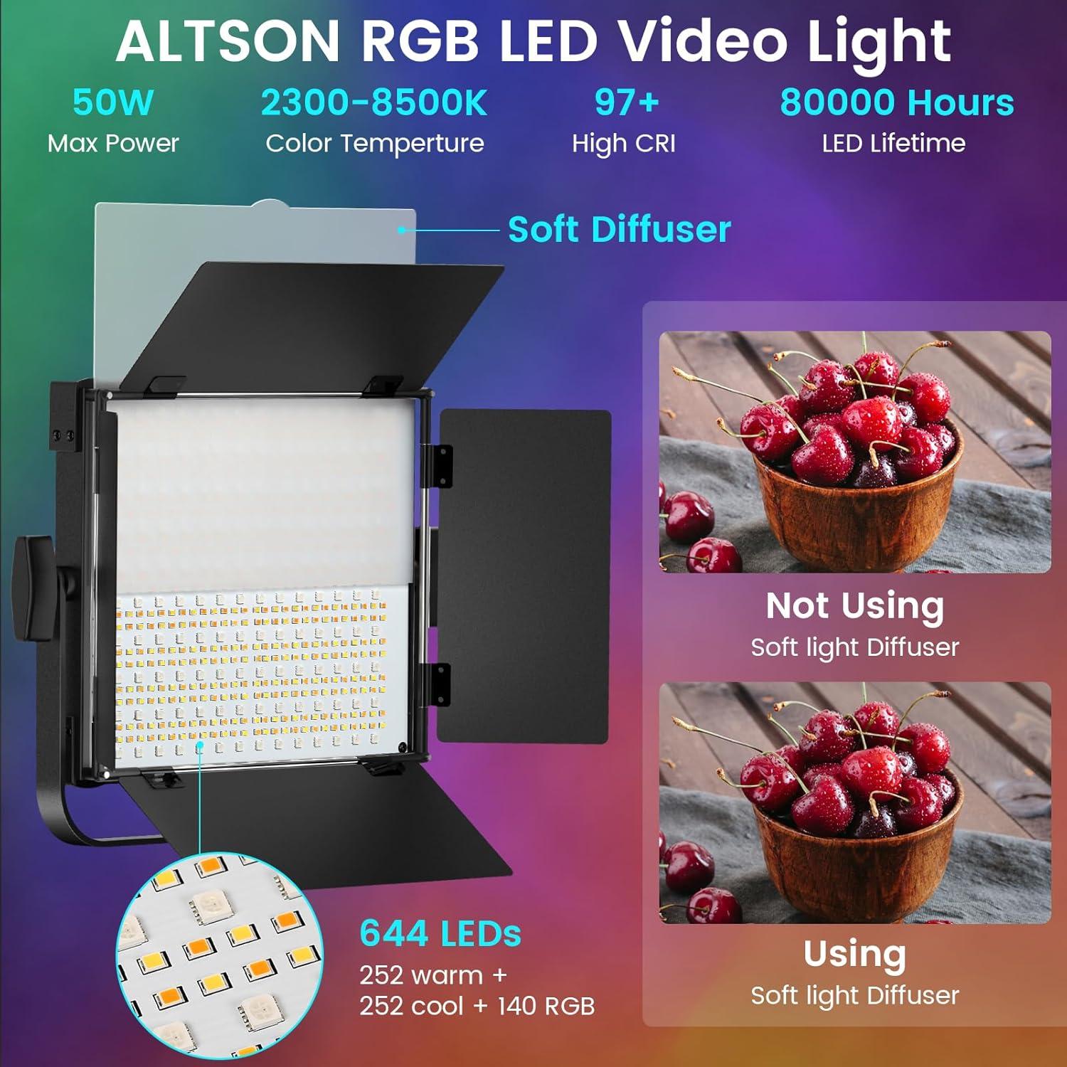 Kit de Iluminación Fotográfica RGB ALTSON 50W Bi-Color LED