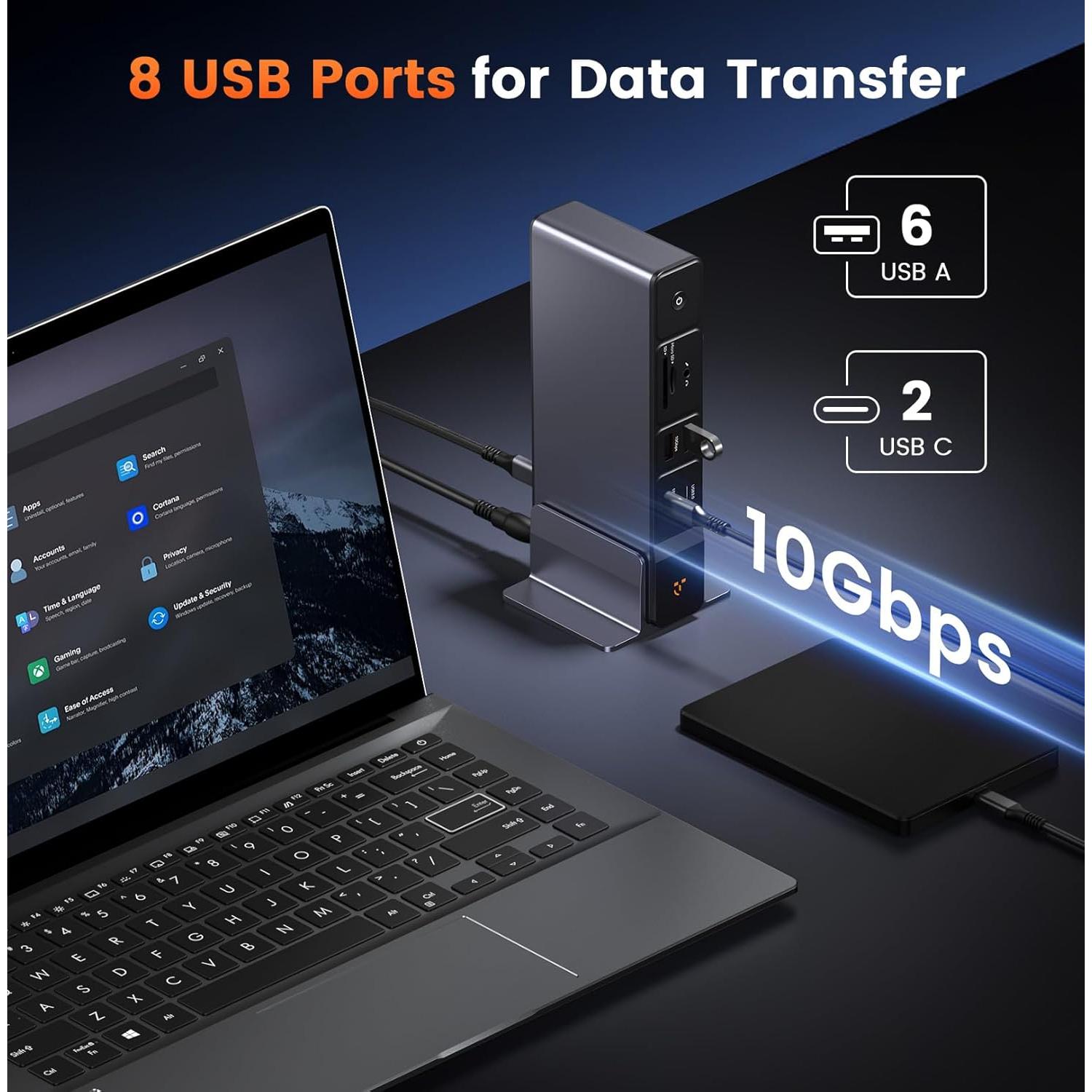 Estación de Acoplamiento USB C TobenONE 3 Monitores 4K 18-en-1