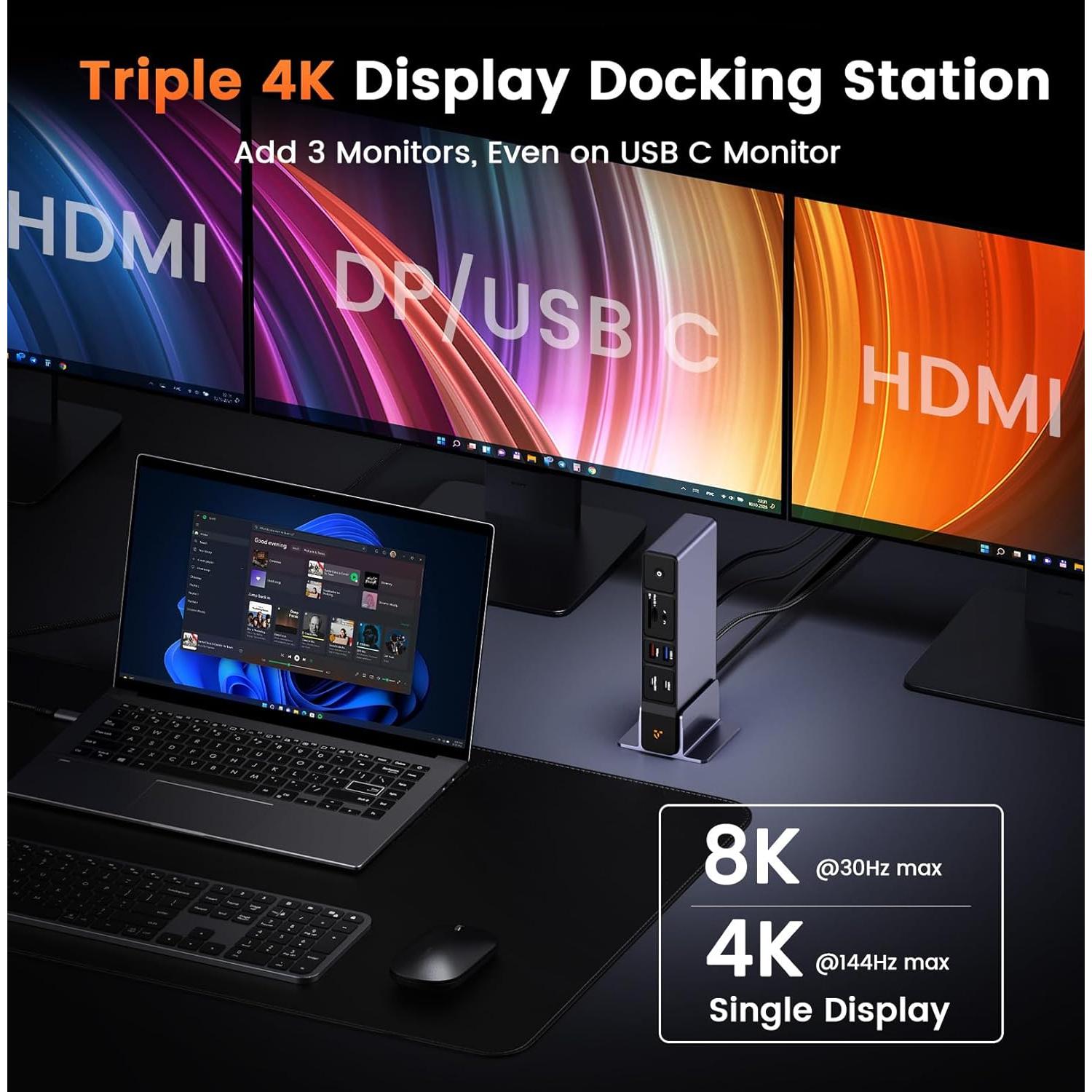 Estación de Acoplamiento USB C TobenONE 3 Monitores 4K 18-en-1