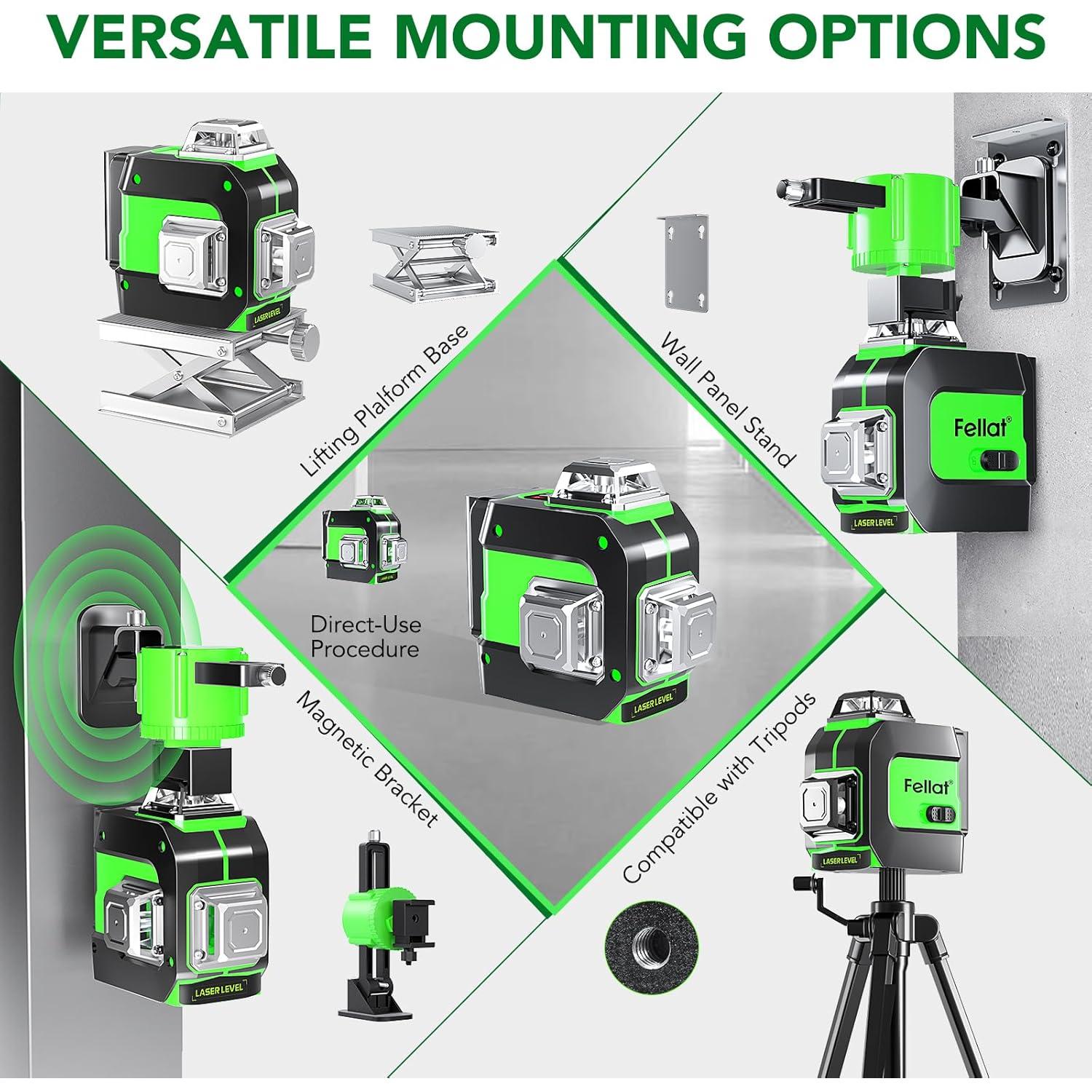 Nivel láser 3D FELLAT automático 360° verde con control remoto