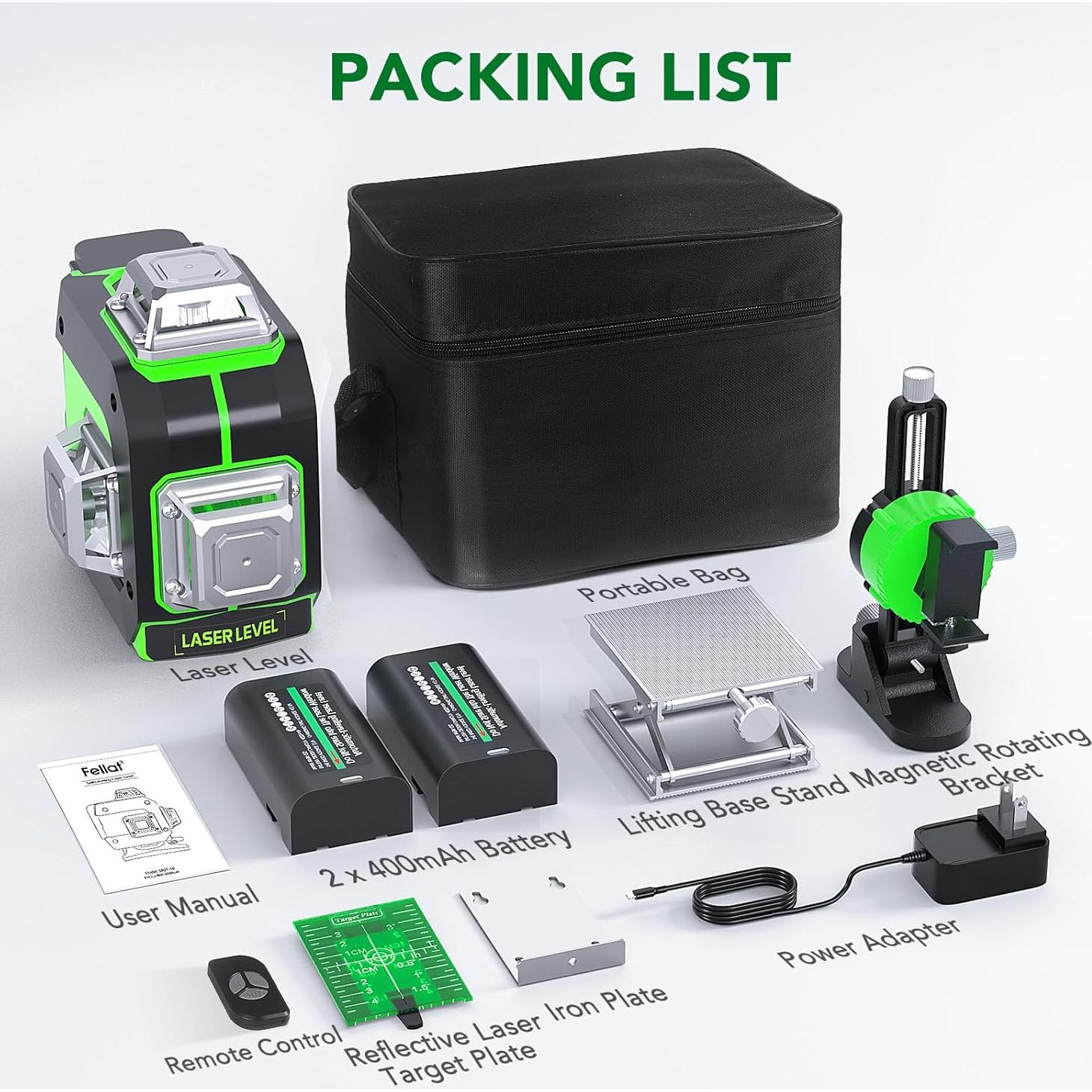 Nivel láser 3D FELLAT automático 360° verde con control remoto