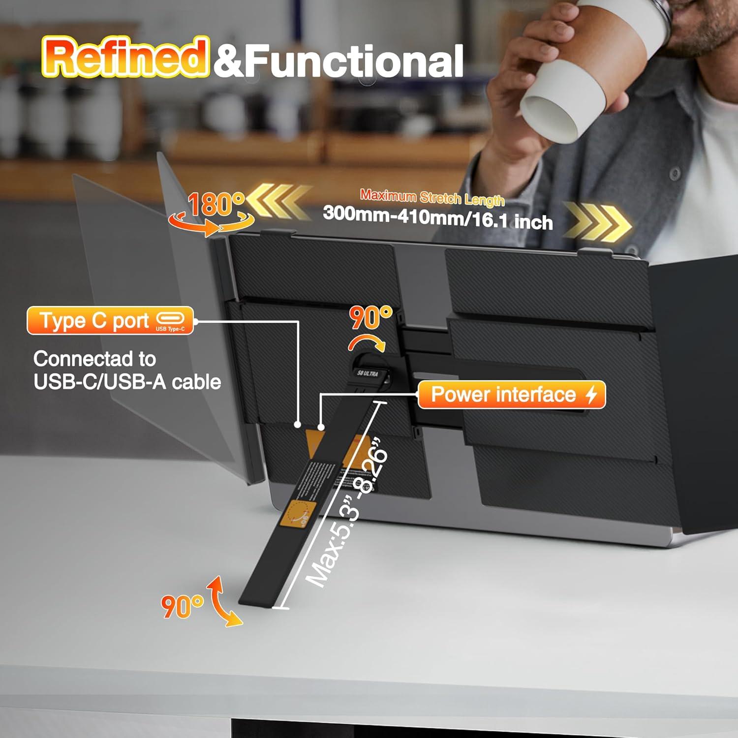 Extensor de Pantalla Sitrunda S8 Ultra 14.2" 1080P Triple Monitor