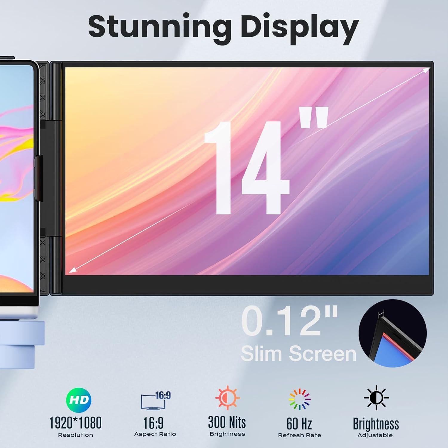 Extensor de Pantalla Ultra Delgado 14" UK BONITOYS 1080P FHD