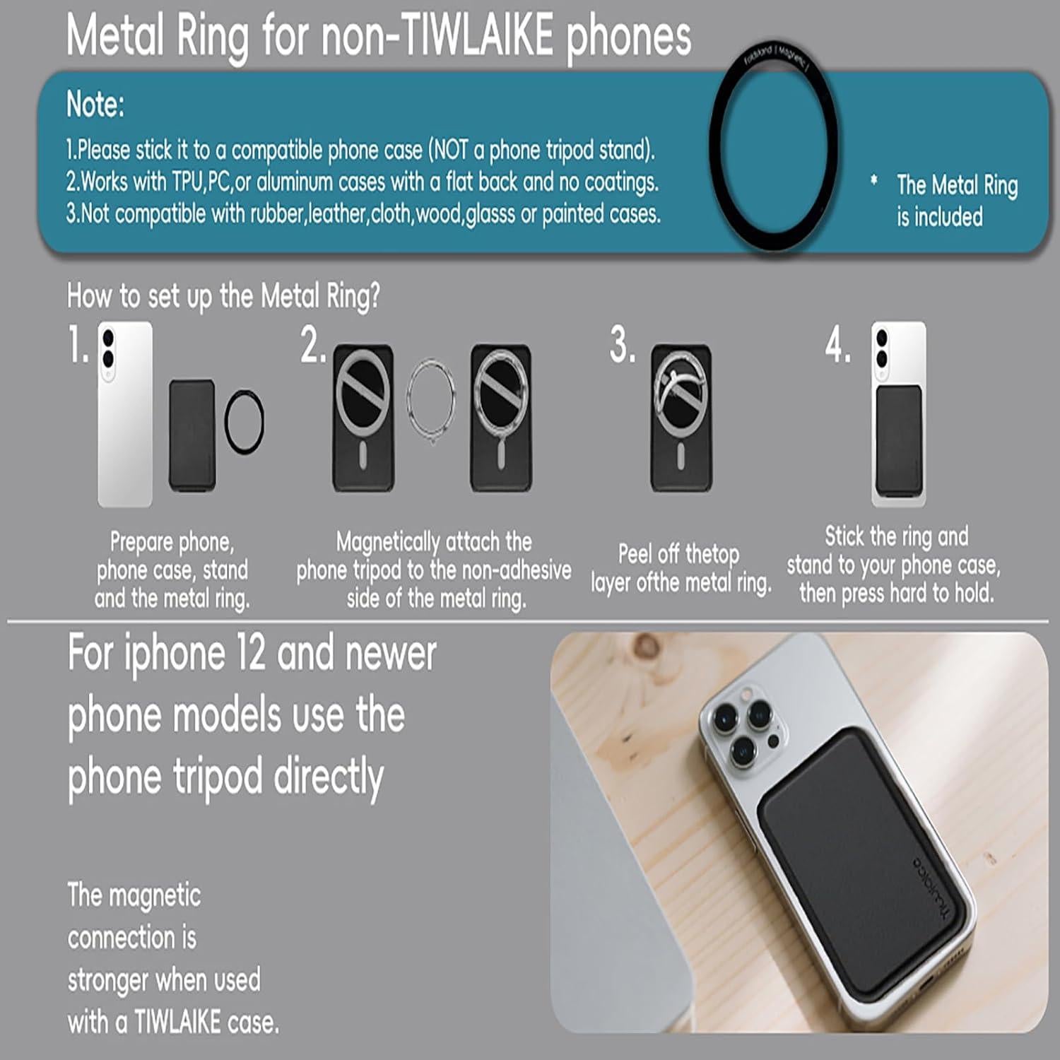 Soporte trípode magnético TIWLAIKE 3 en 1 para iPhone 17 Pro Max