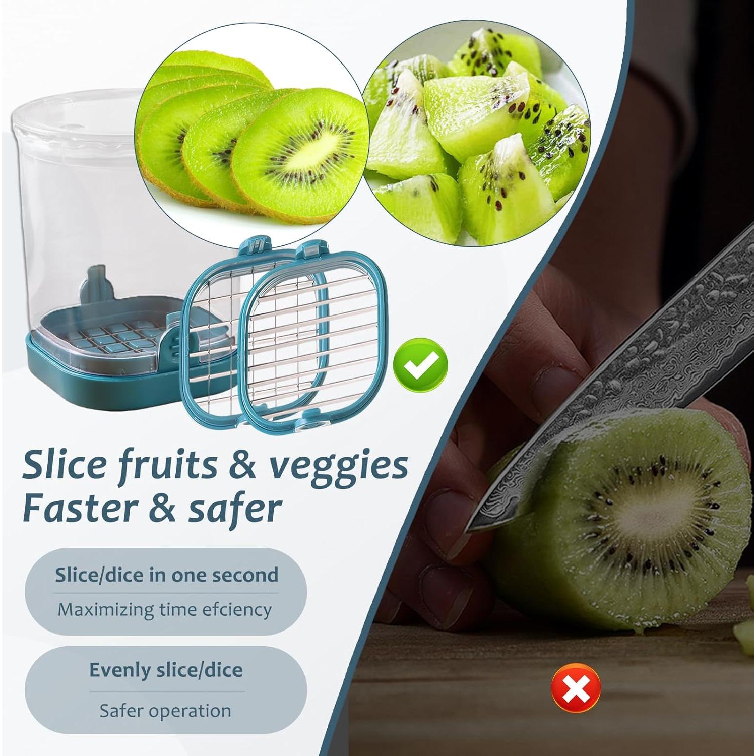 Cortador de Frutas y Verduras Xorim, Acero Inoxidable, Azul