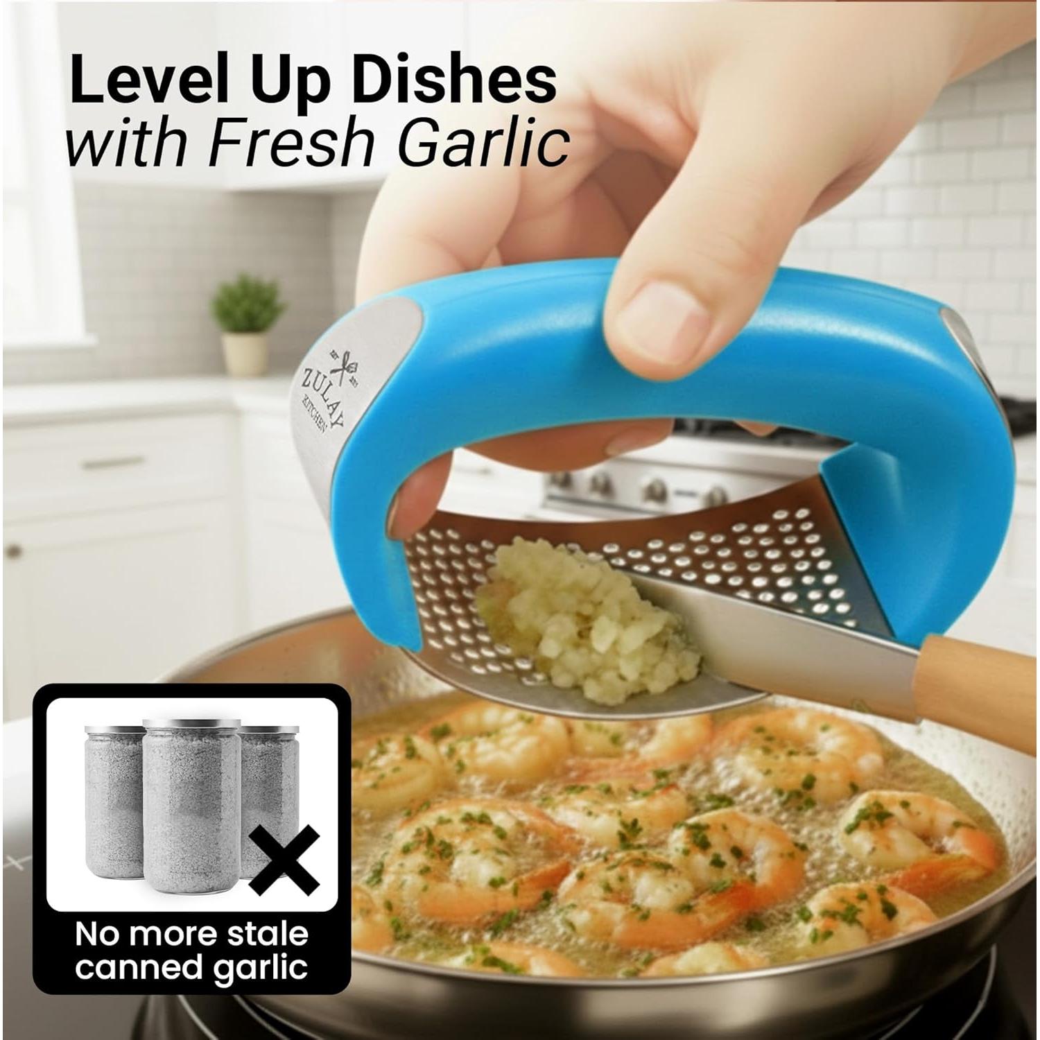 Prensa de Ajo Rocker Zulay Kitchen Acero Inoxidable Azul