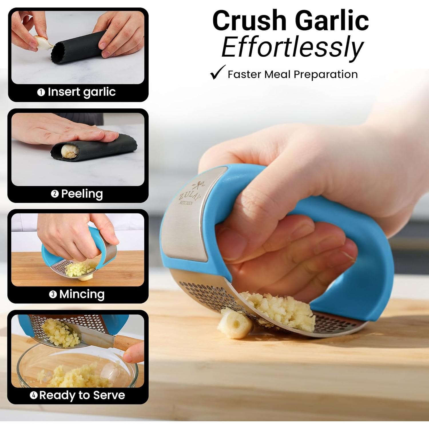 Prensa de Ajo Rocker Zulay Kitchen Acero Inoxidable Azul