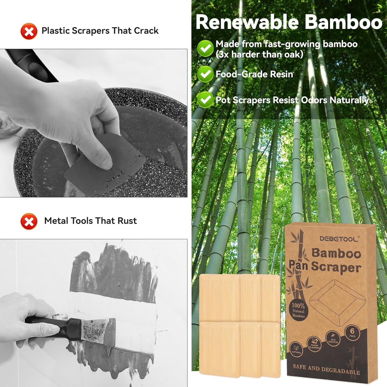 Juego de 6 Raspadores de Bambú Natural DEBETOOL - Sin Rayones