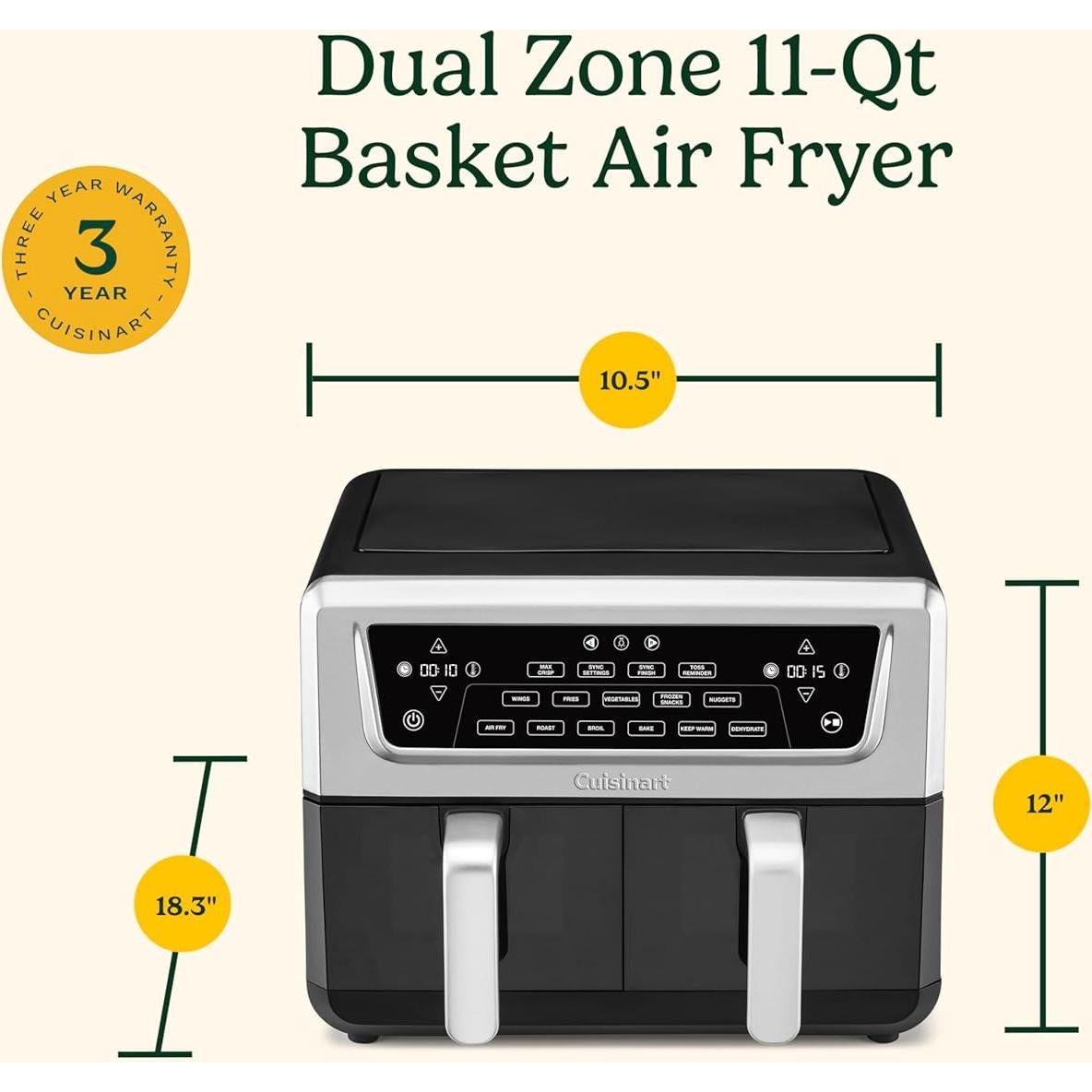 Freidora de Aire Doble Canasta Cuisinart 11 Qt 1800W