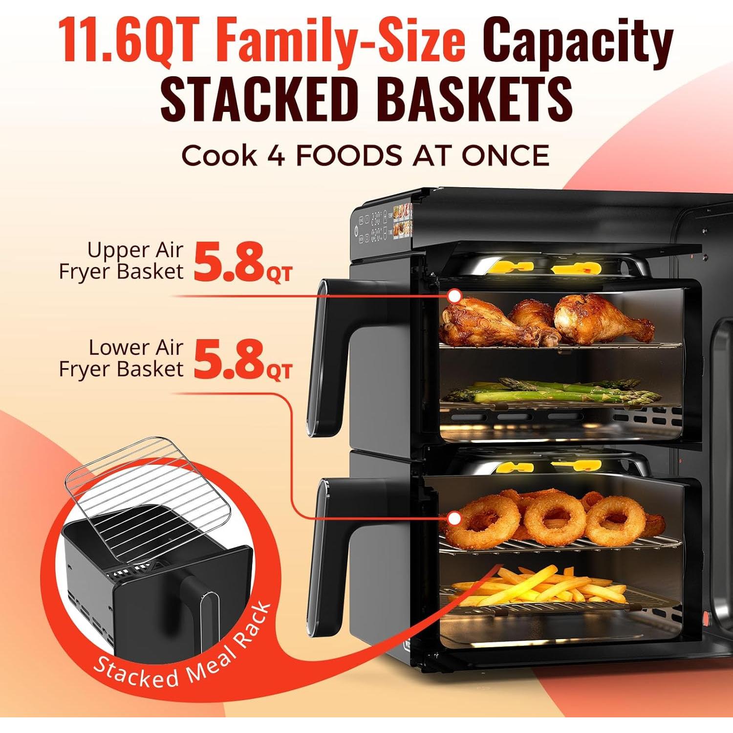 Freidora de Aire WETIE KKZ-12D020AA-H 11.6QT Doble Cesta