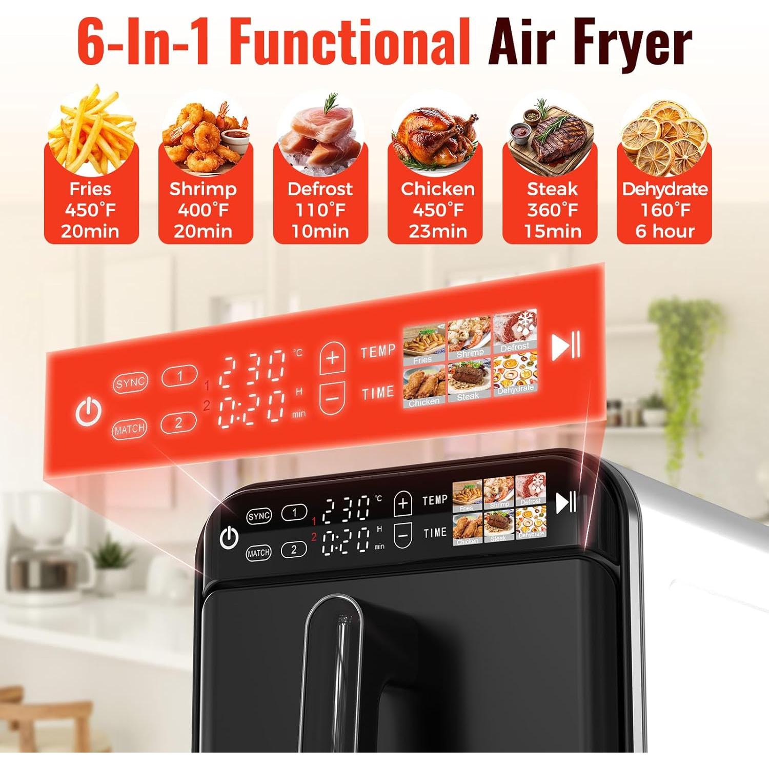 Freidora de Aire WETIE KKZ-12D020AA-H 11.6QT Doble Cesta