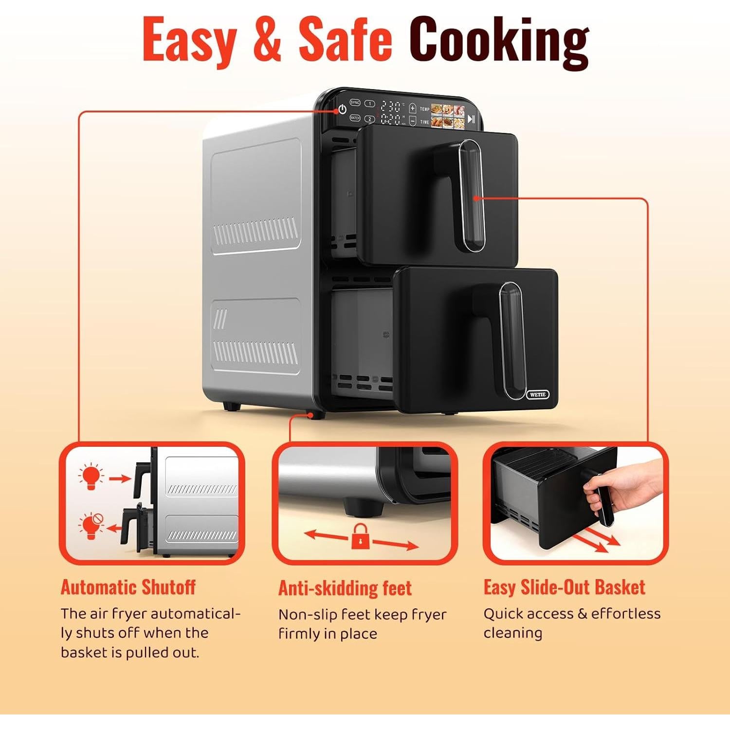 Freidora de Aire WETIE KKZ-12D020AA-H 11.6QT Doble Cesta