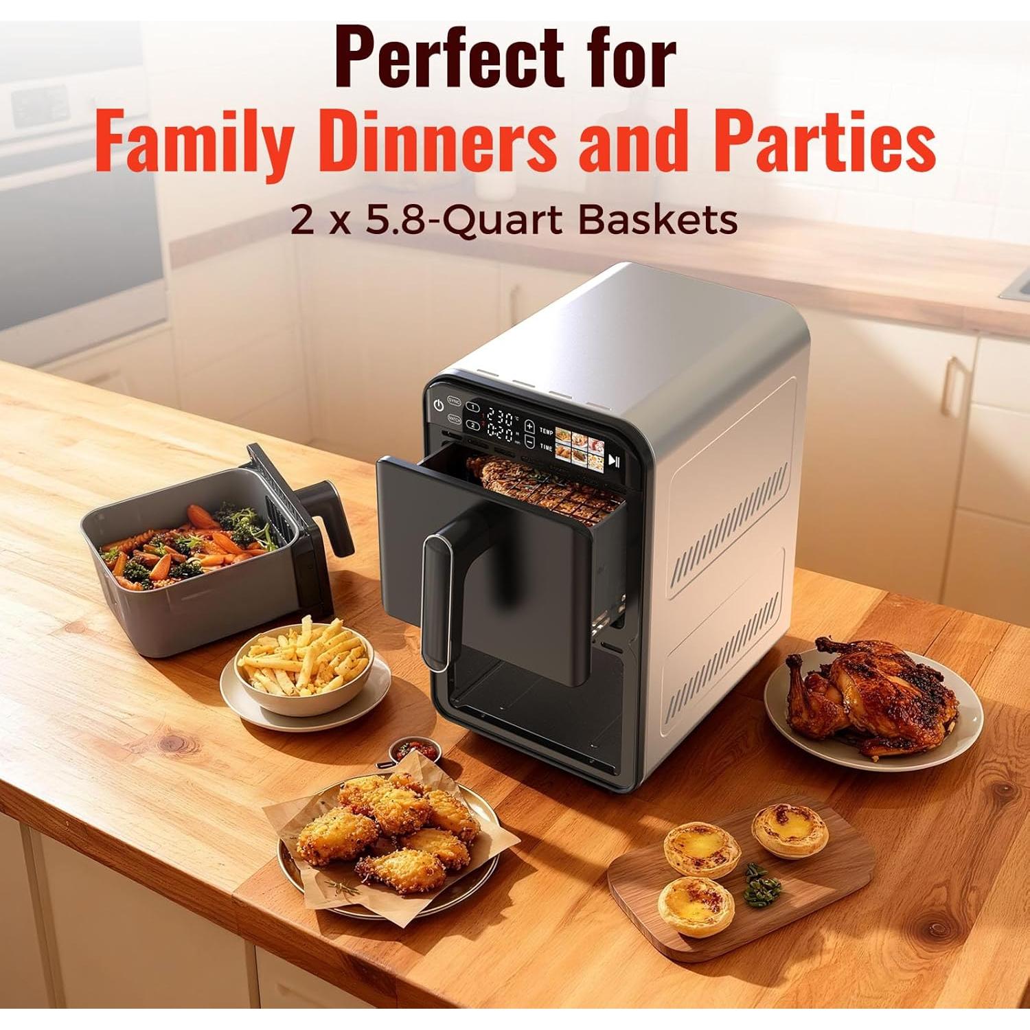 Freidora de Aire WETIE KKZ-12D020AA-H 11.6QT Doble Cesta