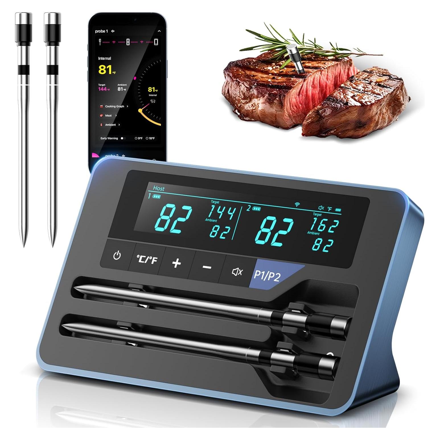 Termómetro de Carne Inalámbrico Alfolive HK-W02, 2 Sondas