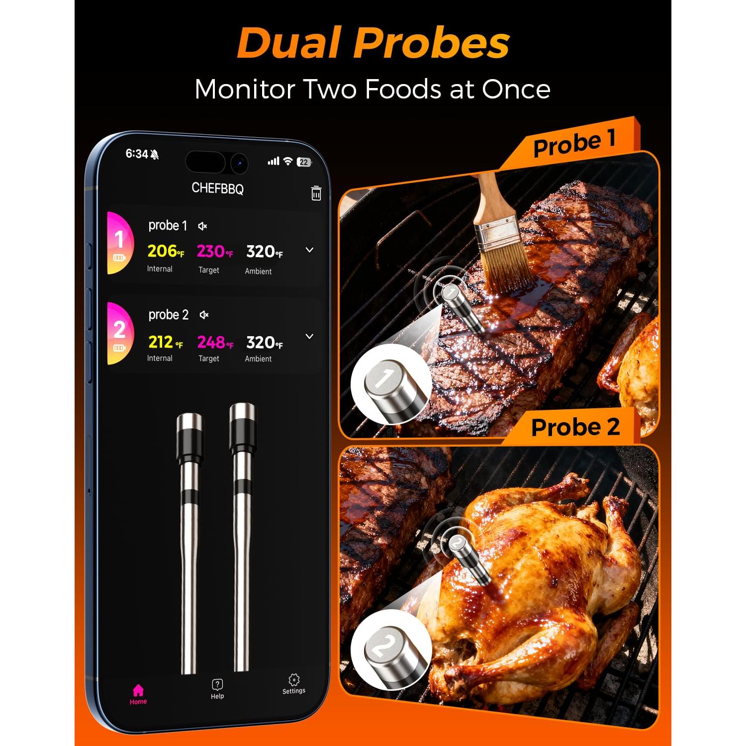 Termómetro de Carne Inalámbrico Alfolive HK-W02, 2 Sondas