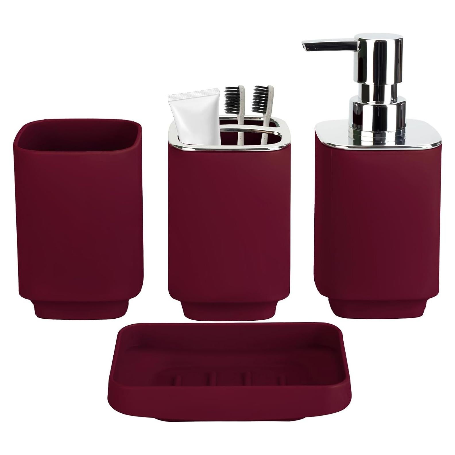 Juego de Accesorios de Baño 4 Piezas Borgoña CDorigin