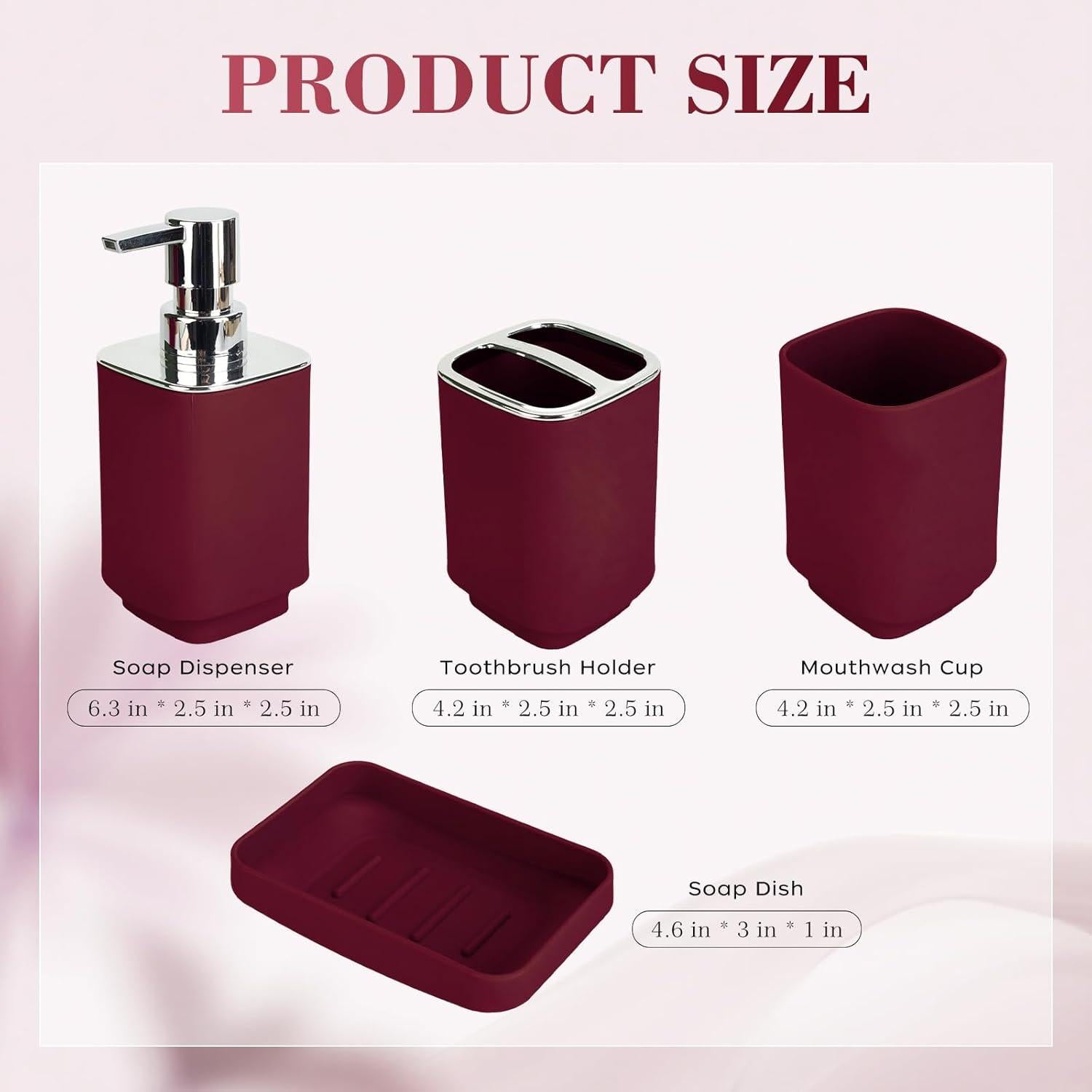 Juego de Accesorios de Baño 4 Piezas Borgoña CDorigin