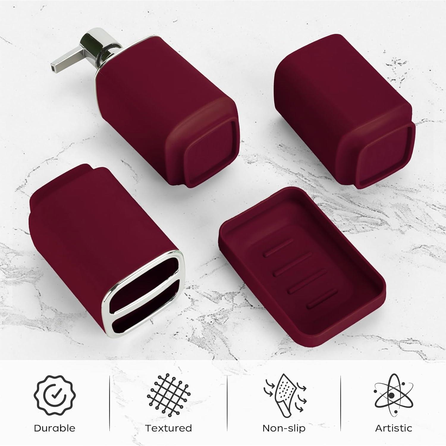 Juego de Accesorios de Baño 4 Piezas Borgoña CDorigin