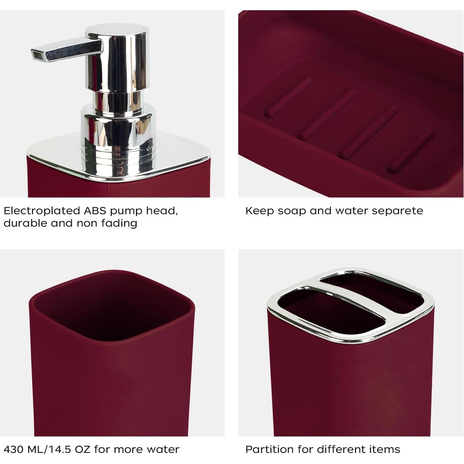 Juego de Accesorios de Baño 4 Piezas Borgoña CDorigin