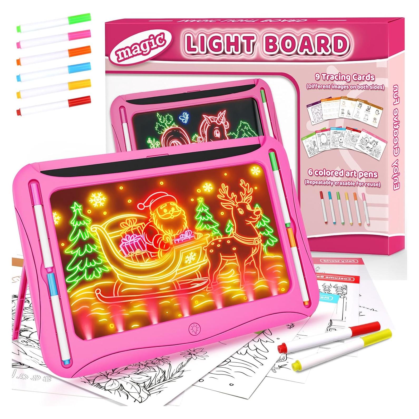 Tablero de Dibujo LED MEJCFARI Rosa con 9 Tarjetas y 6 Marcadores
