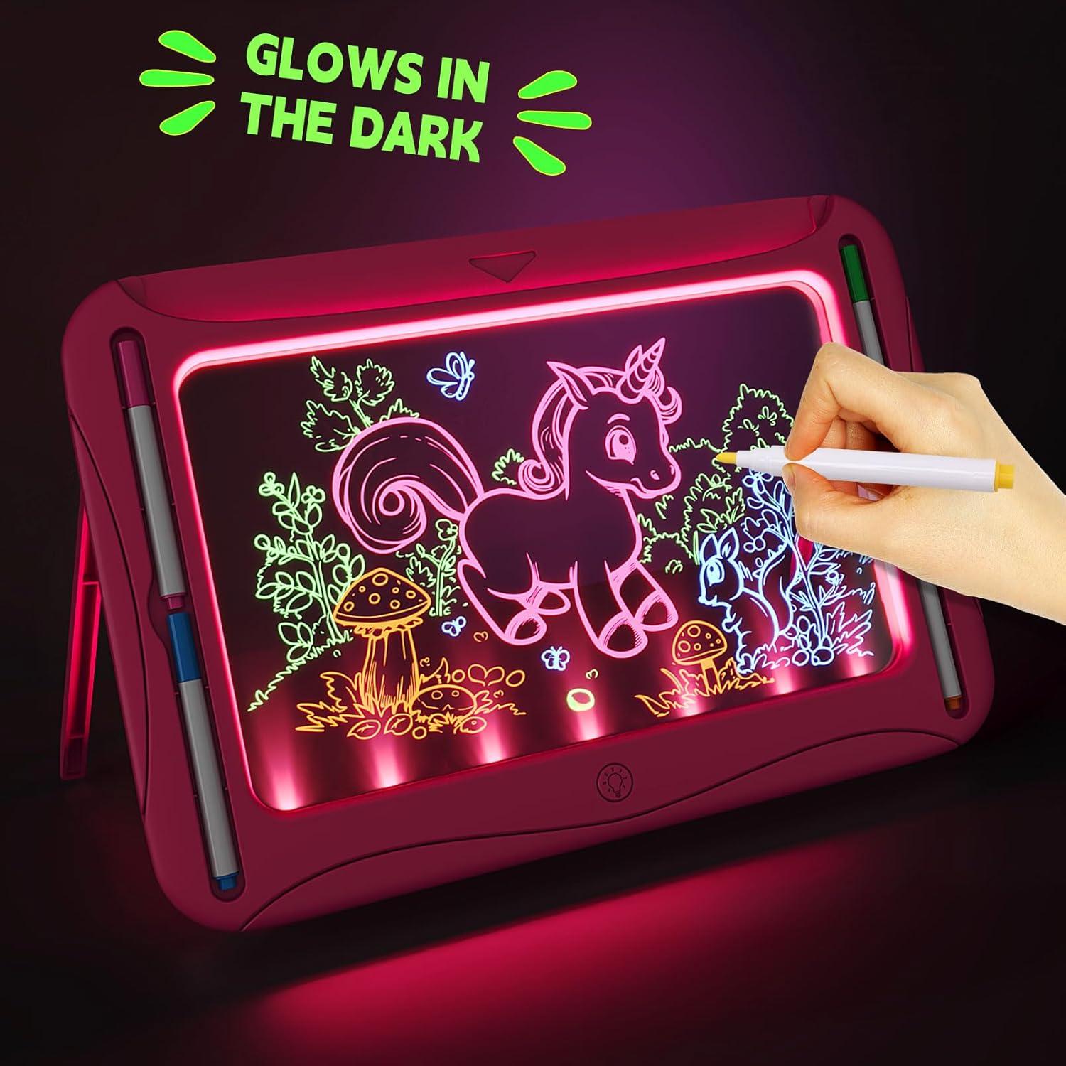 Tablero de Dibujo LED MEJCFARI Rosa con 9 Tarjetas y 6 Marcadores