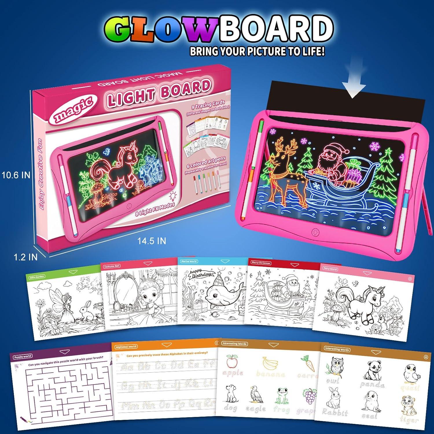 Tablero de Dibujo LED MEJCFARI Rosa con 9 Tarjetas y 6 Marcadores