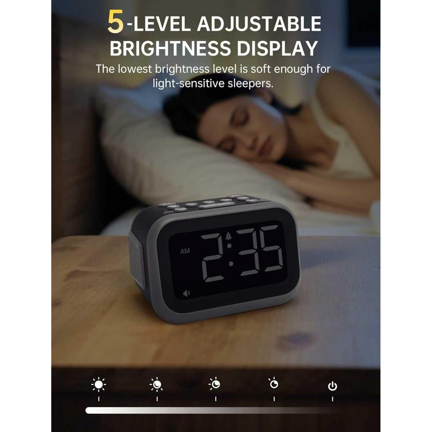 Reloj Despertador Acedeck 115dB con Carga USB y Alarmas Dobles