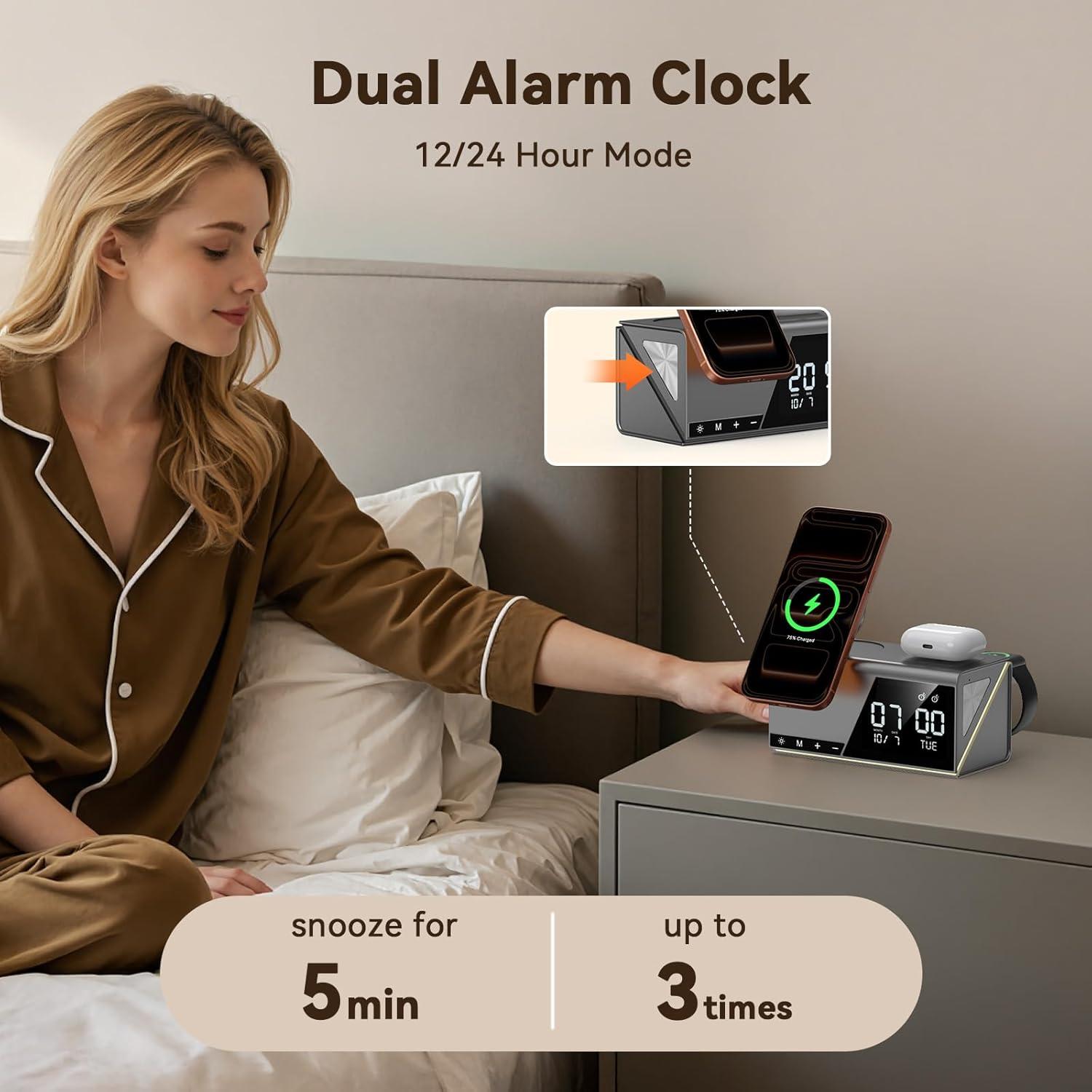 Estación de Carga Inalámbrica TobenONE 6-en-1 con Reloj y Luz