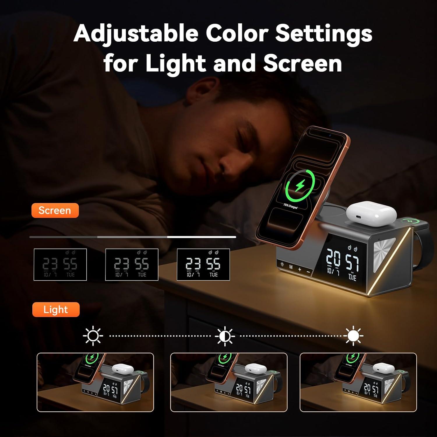 Estación de Carga Inalámbrica TobenONE 6-en-1 con Reloj y Luz