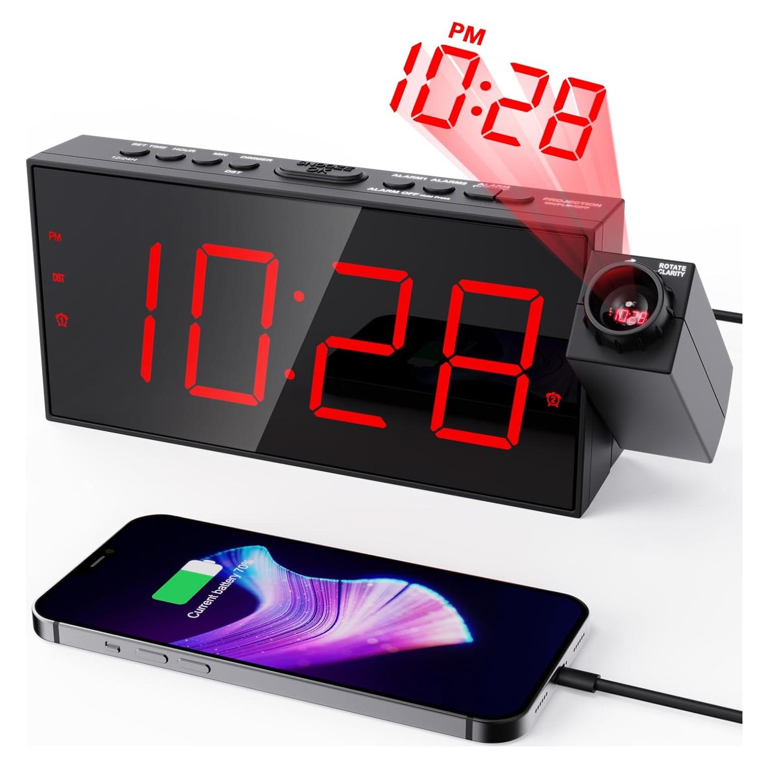 Reloj Despertador Proyector OnLyee CR1001F LED USB Dual Alarma