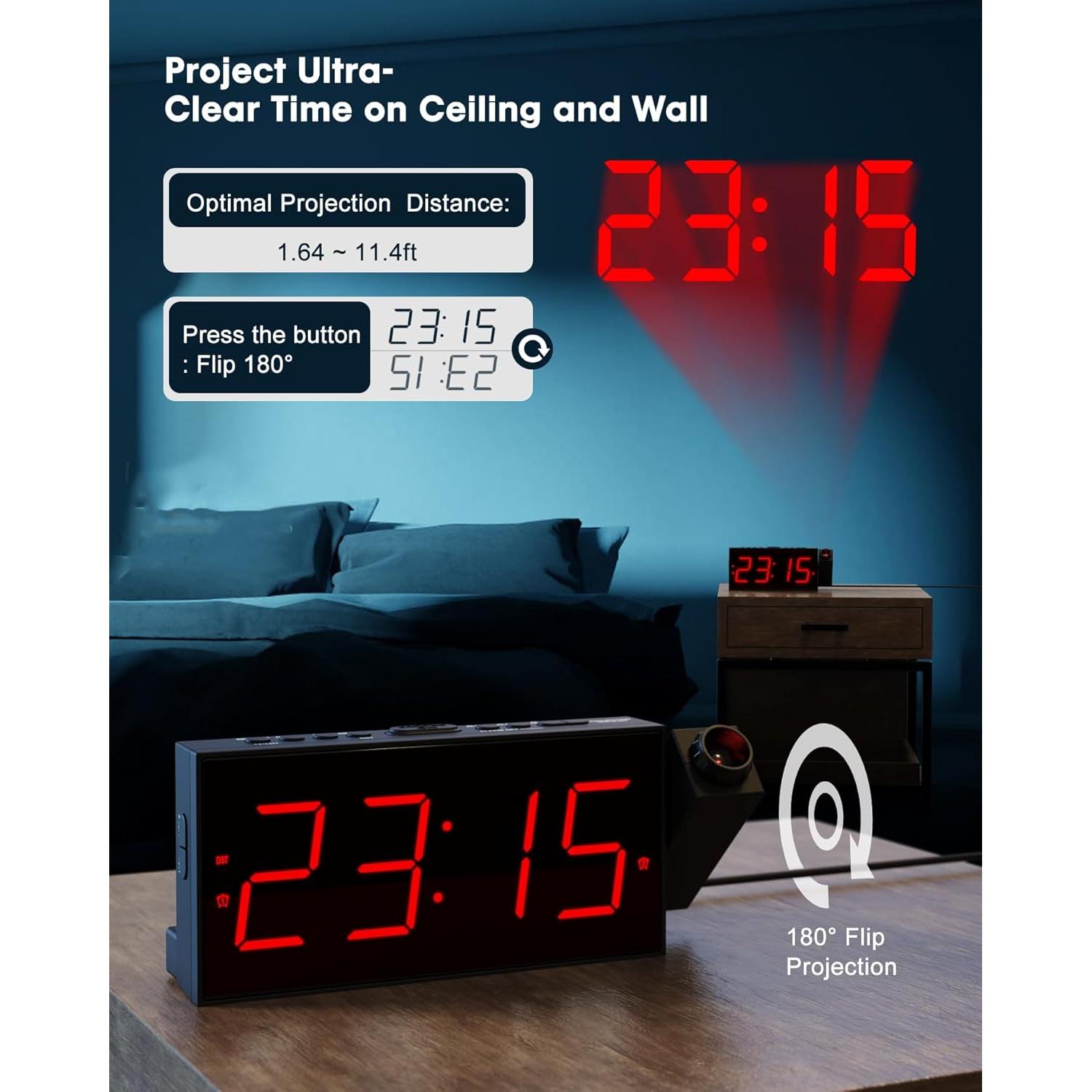 Reloj Despertador Proyector OnLyee CR1001F LED USB Dual Alarma