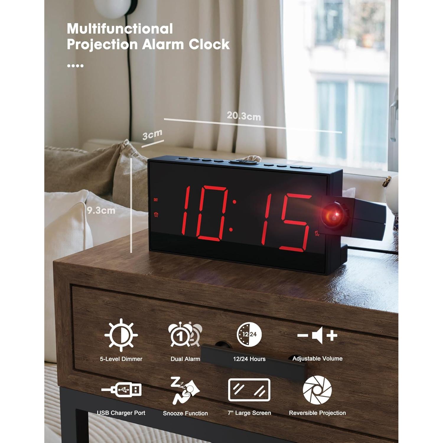 Reloj Despertador Proyector OnLyee CR1001F LED USB Dual Alarma