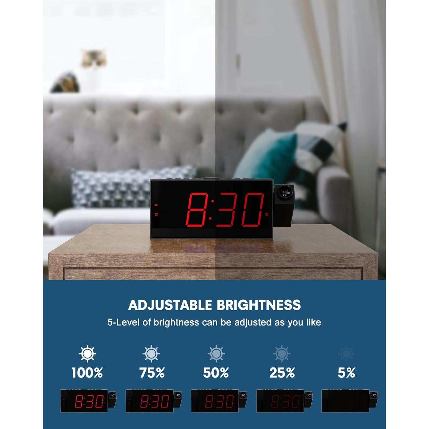 Reloj Despertador Proyector OnLyee CR1001F LED USB Dual Alarma