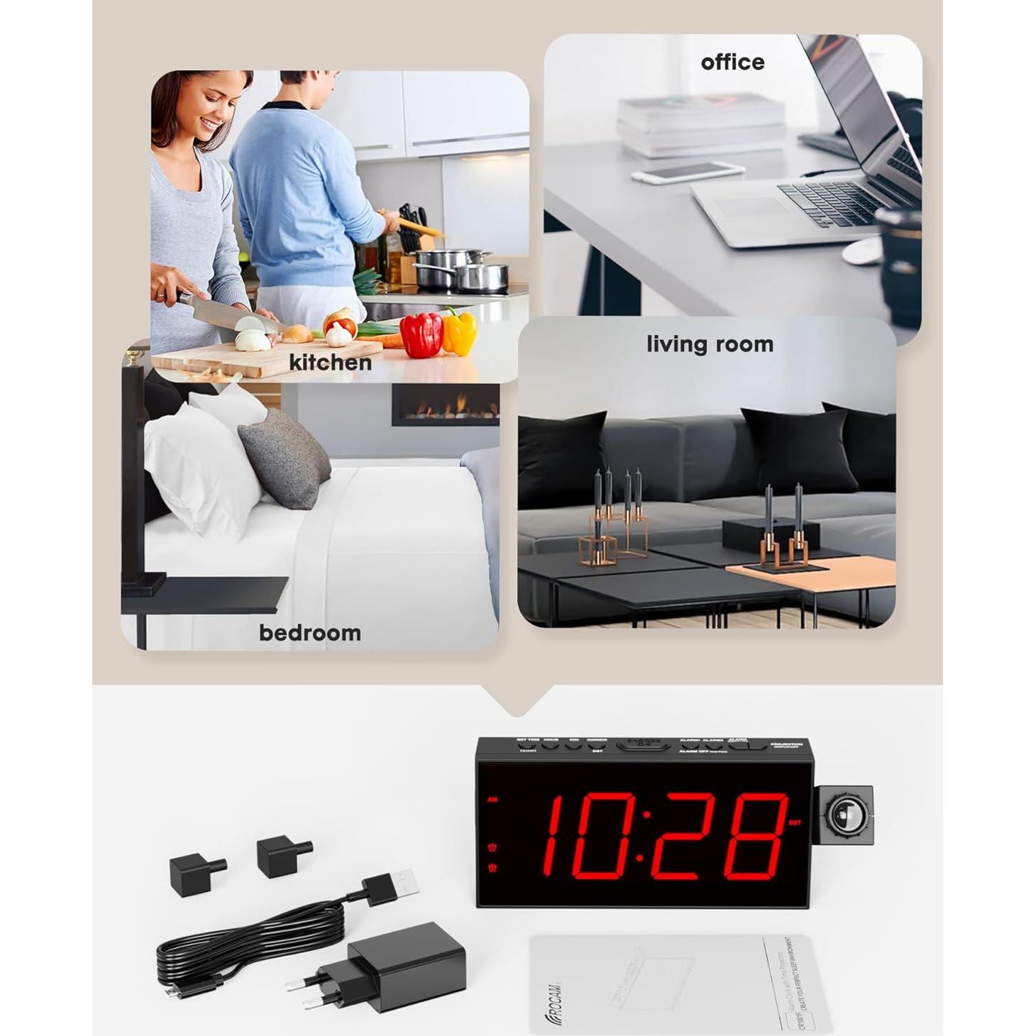 Reloj Despertador Proyector OnLyee CR1001F LED USB Dual Alarma