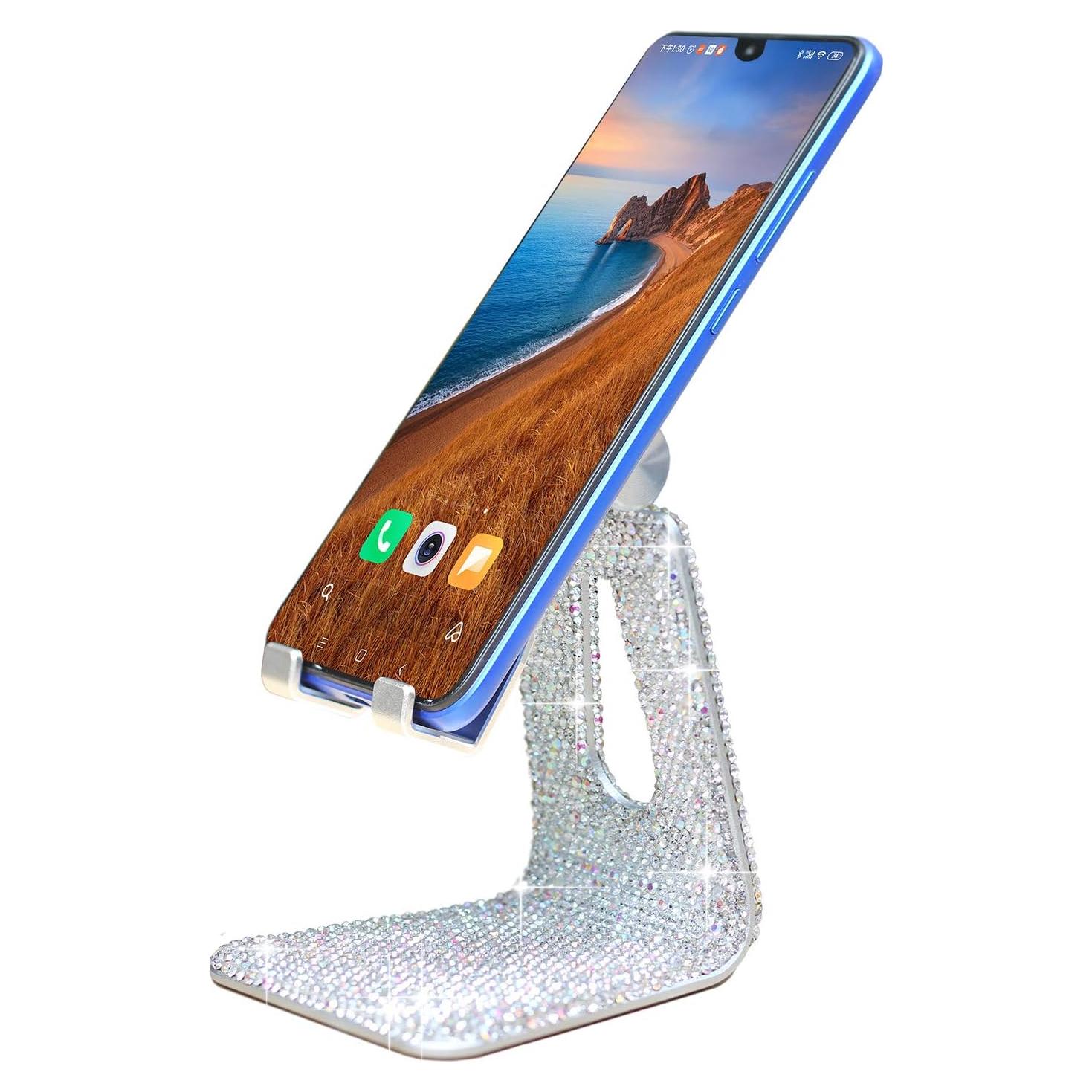 Soporte ajustable para teléfono celular cristal SZ Bling Plata
