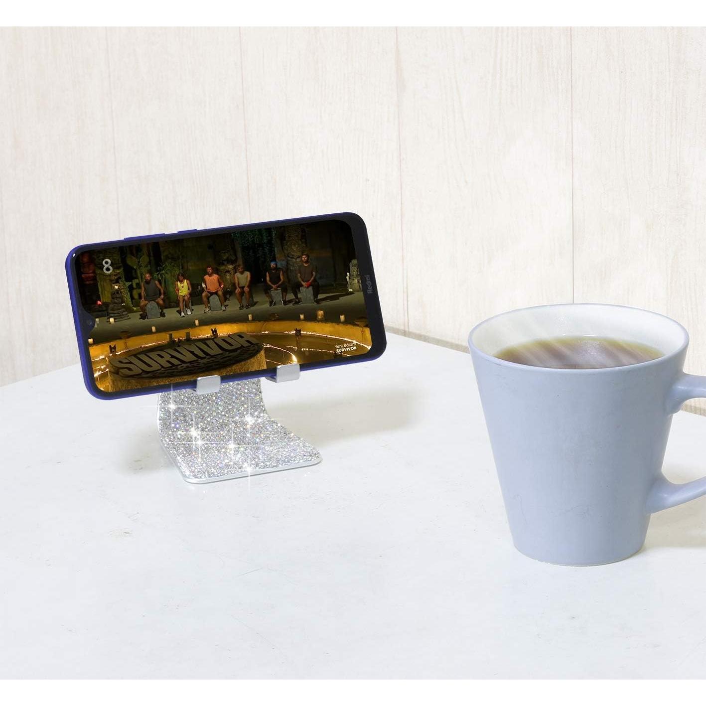 Soporte ajustable para teléfono celular cristal SZ Bling Plata