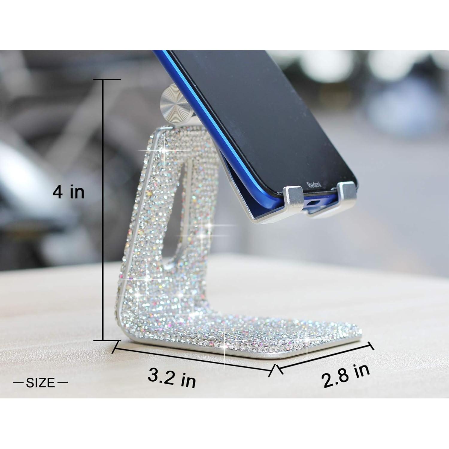 Soporte ajustable para teléfono celular cristal SZ Bling Plata